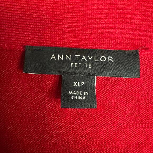 Ann Taylor Sweater Cardigan Petite Open Front Red Lightweight Knit Classic XLP - Picture 7 of 9